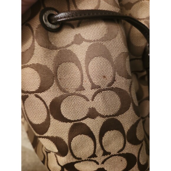 Coach Brown Jacquard Fabric Monogram Tote w/ Side Drawstrings & Leather Accents - Picture 7 of 11